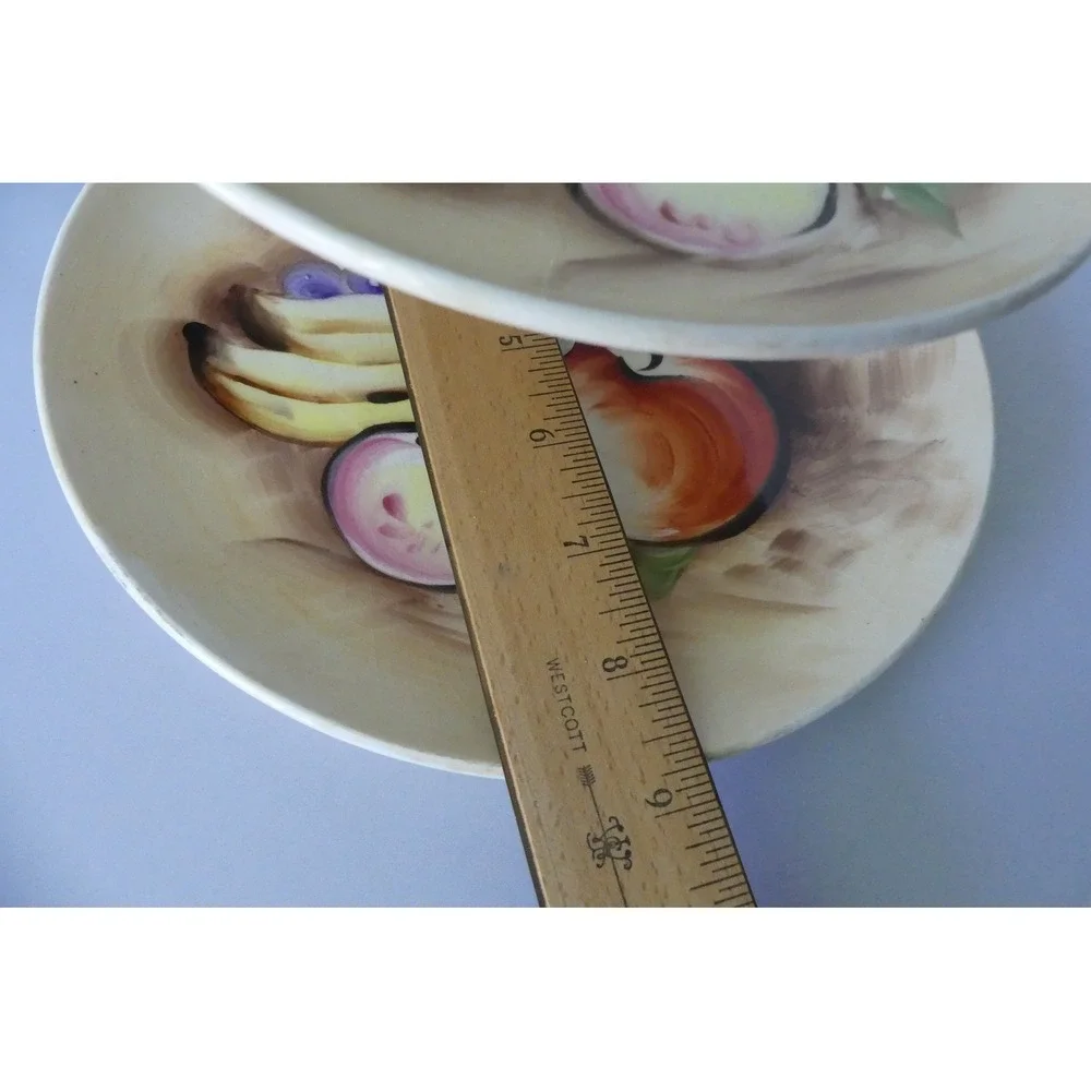 Vintage 2 Tier Ceramic Serving Stand Hand Painted Fruit Motif Appetizer Tray